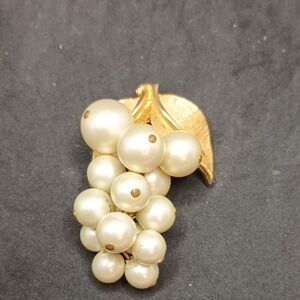 Golden Faux Pearl Grape Cluster Brooch